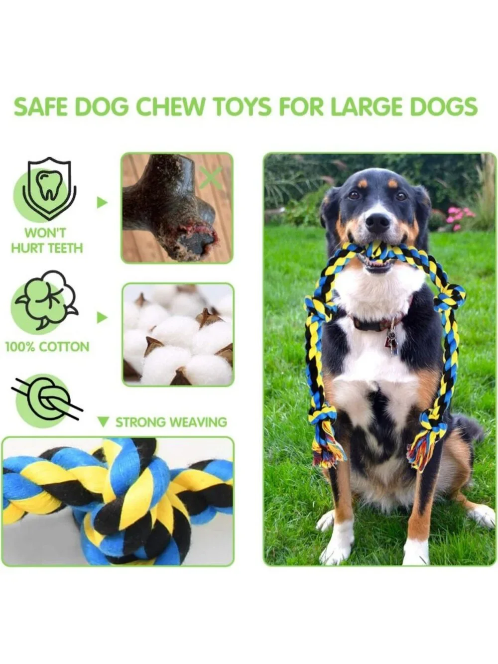 Large Tough Chew Toys for Aggressive Chewers | 9 Pack Heavy Duty Rope & Tug Toys